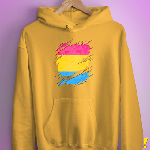 Pansexual Pride Flag Ripped Reveal Hoodie - Mustard